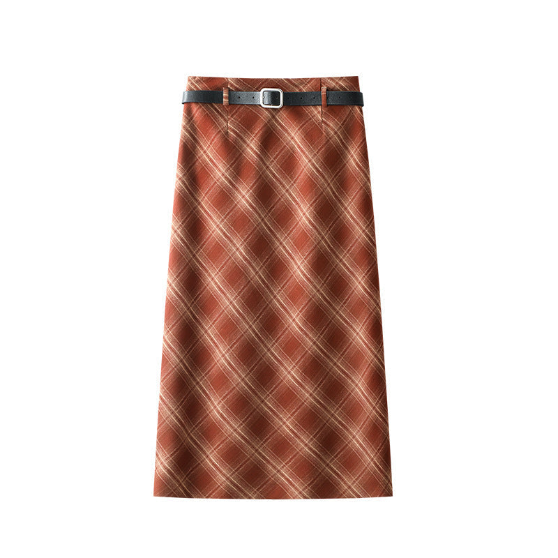 Retro Red Pattern Skirt Women Fall High Waist Slit Hip Skirt Mid Length Straight One Step Skirt