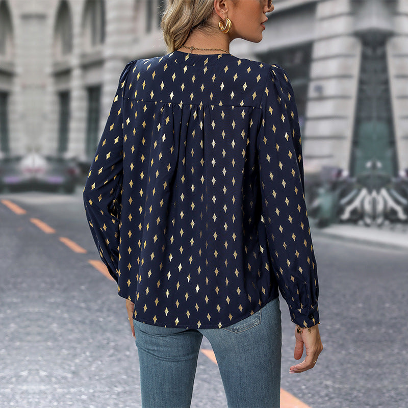 Autumn Women Clothing Long Sleeve Bronzing Women Shirt