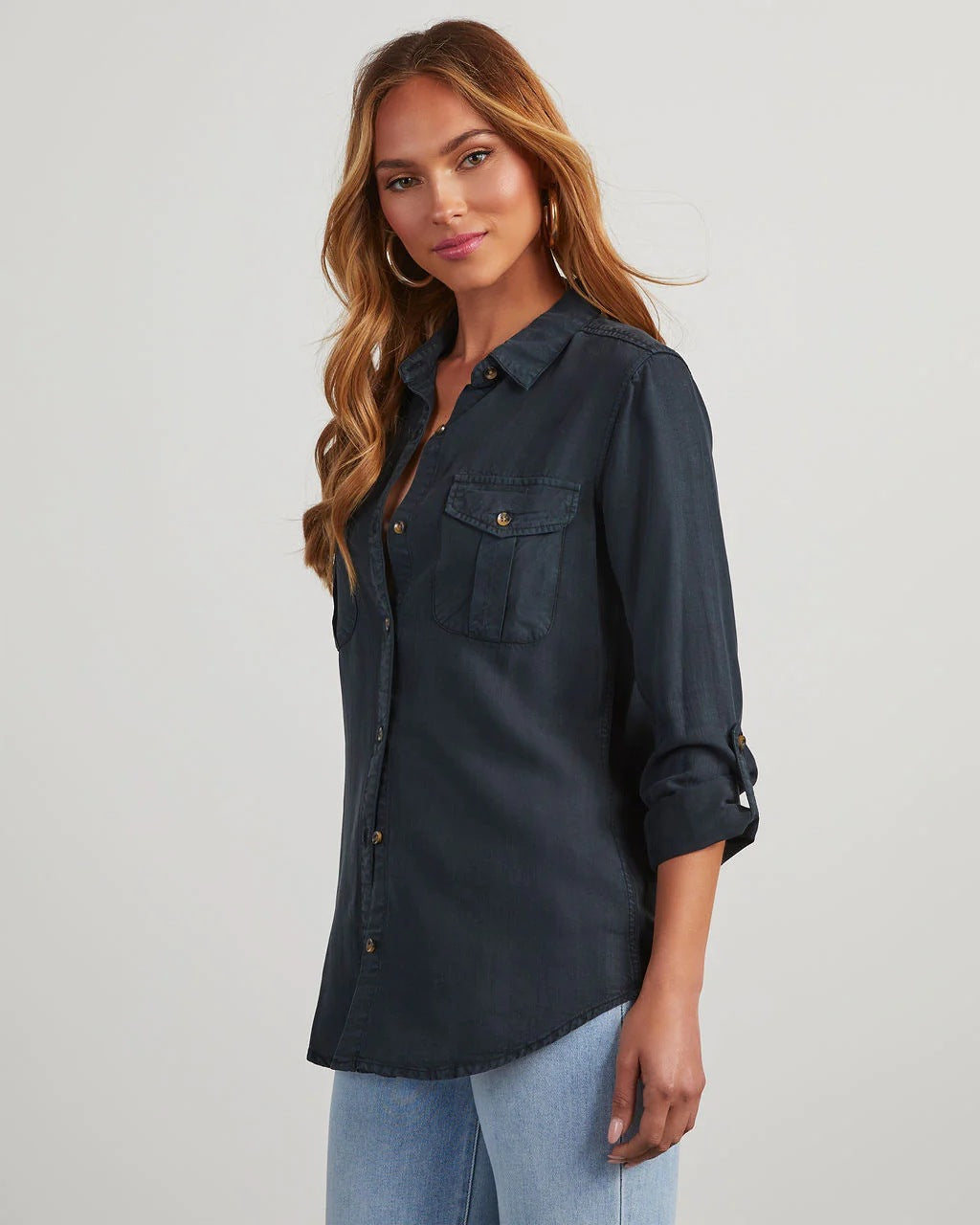 Denim Shirt Autumn Casual Collared Single Breasted Women Long Sleeve Denim