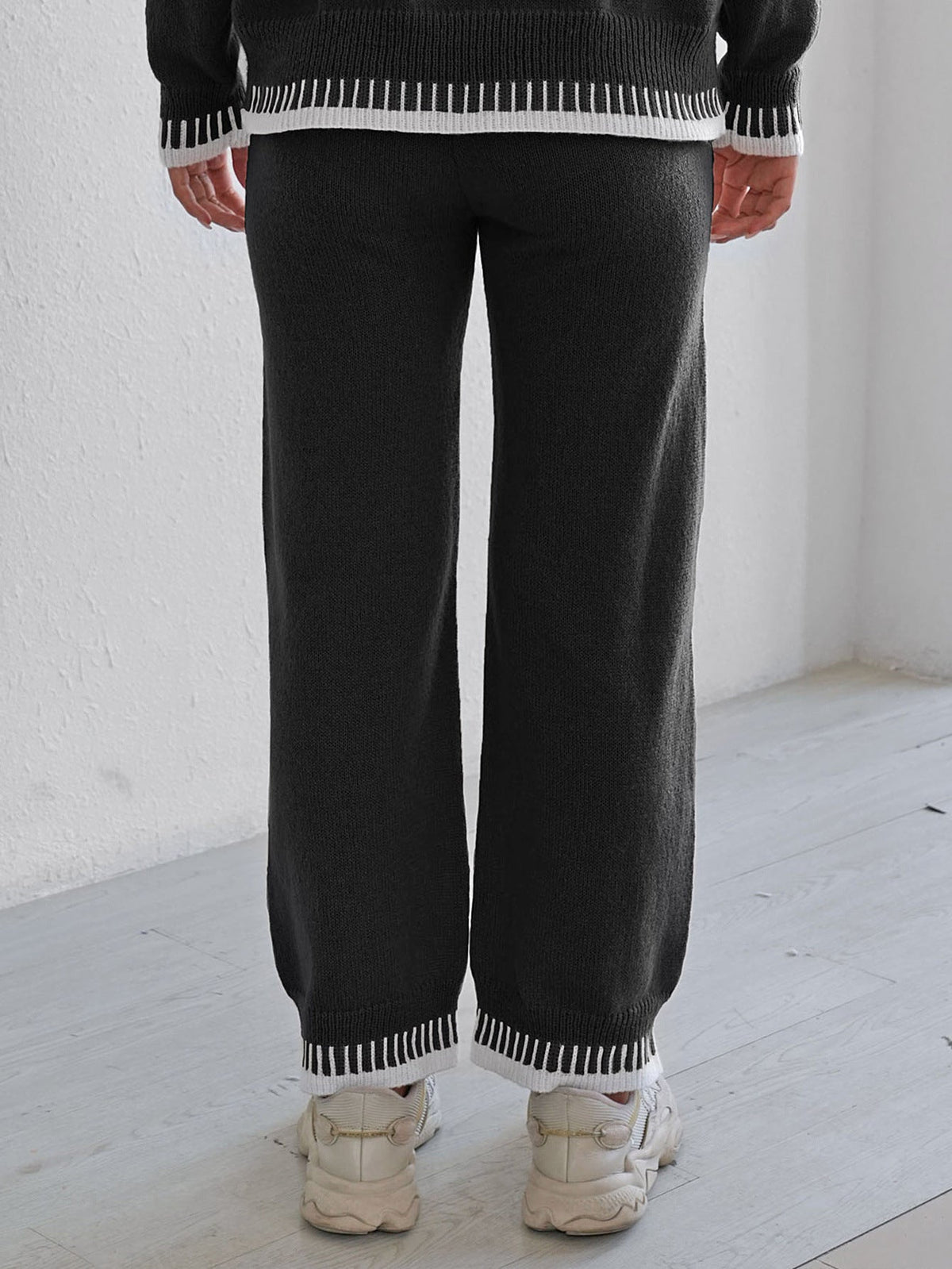 Women Autumn Winter Thickening Pants Women Clothing Color Contrast Patchwork Casual Wide Leg Pants Woven Woollen Trousers