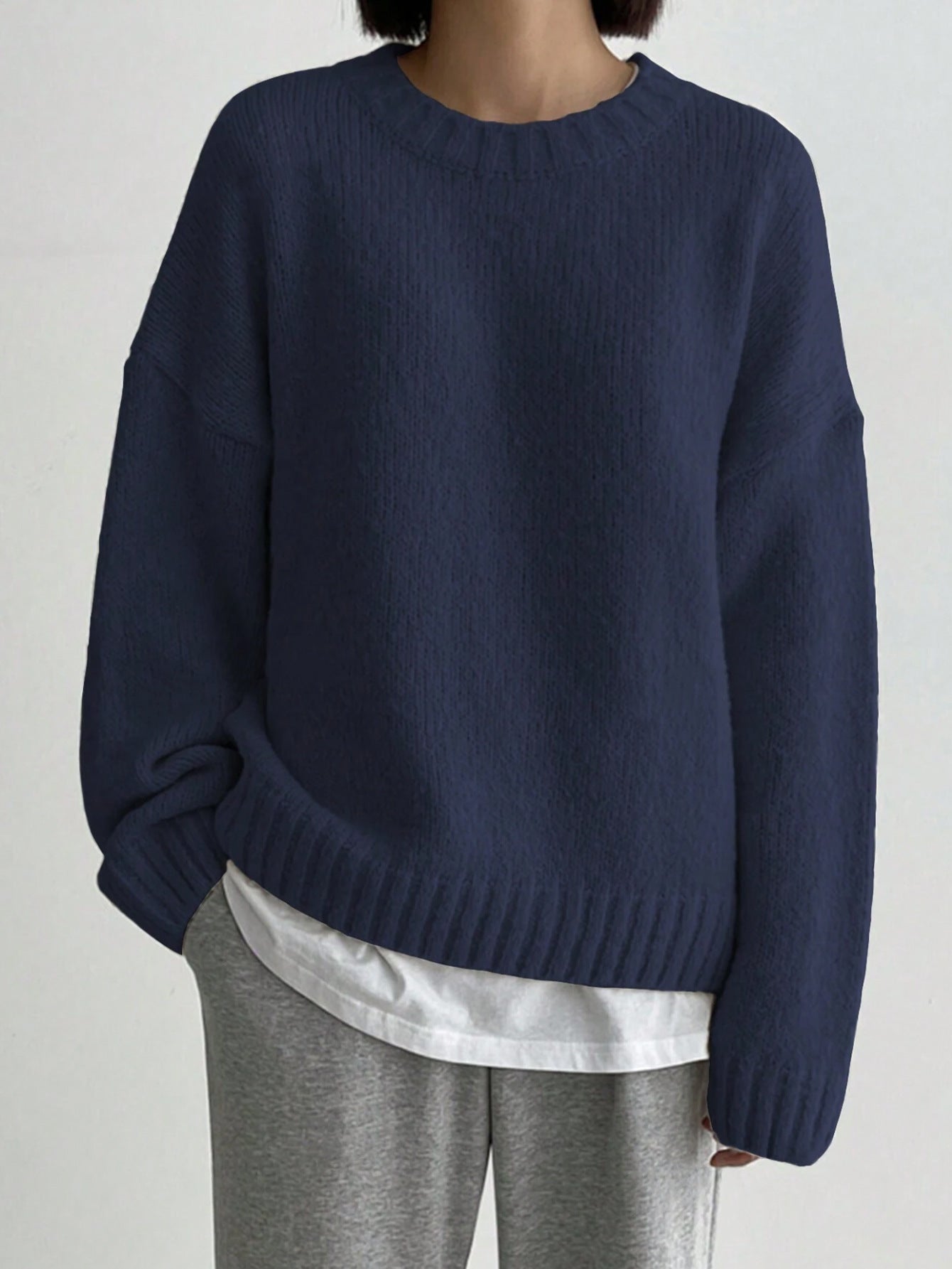 Solid Color Idle All Match round Neck Thickened Solid Color Knitwear Women Autumn Winter Pullover Long Sleeve Sweater
