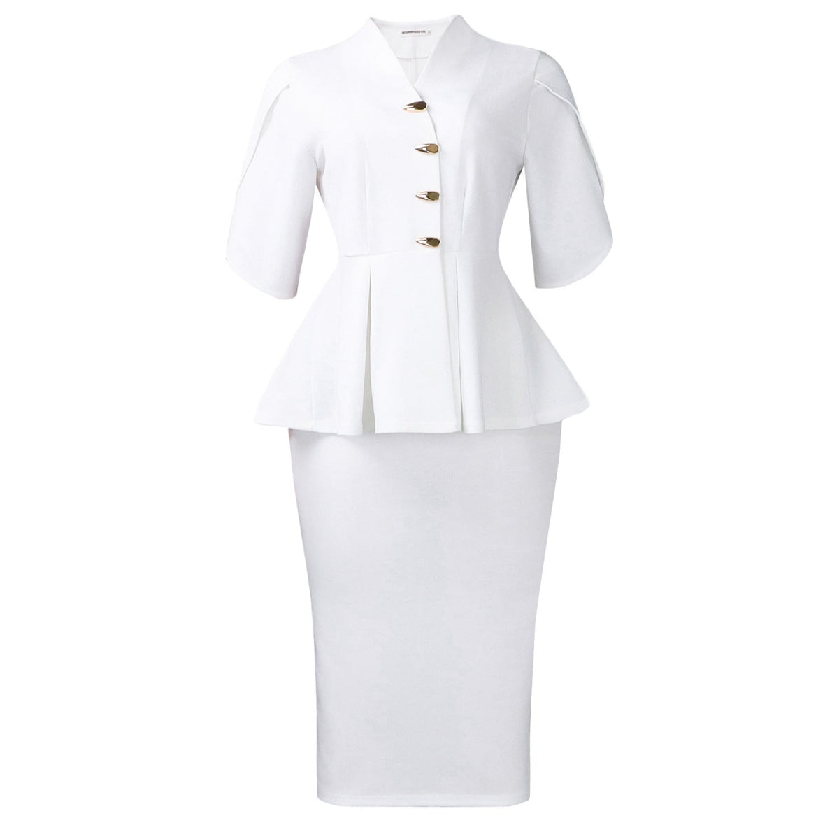 Women Clothing Short Sleeve Elegant Ruffled Hip Split Solid Color Set