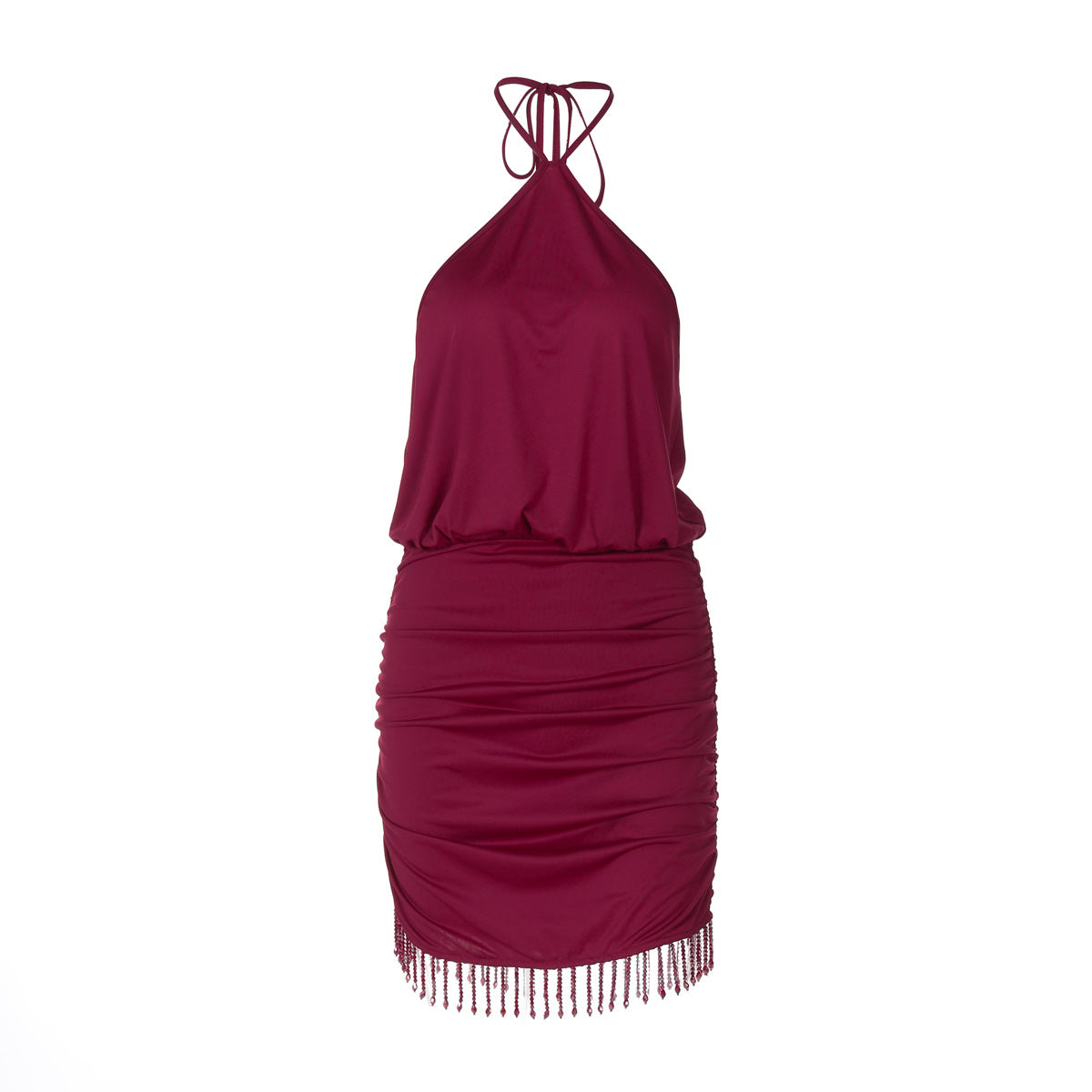 Women Clothing Autumn Lace Halter Sexy Backless Crystal Tassels Slim Fit Sheath Dress