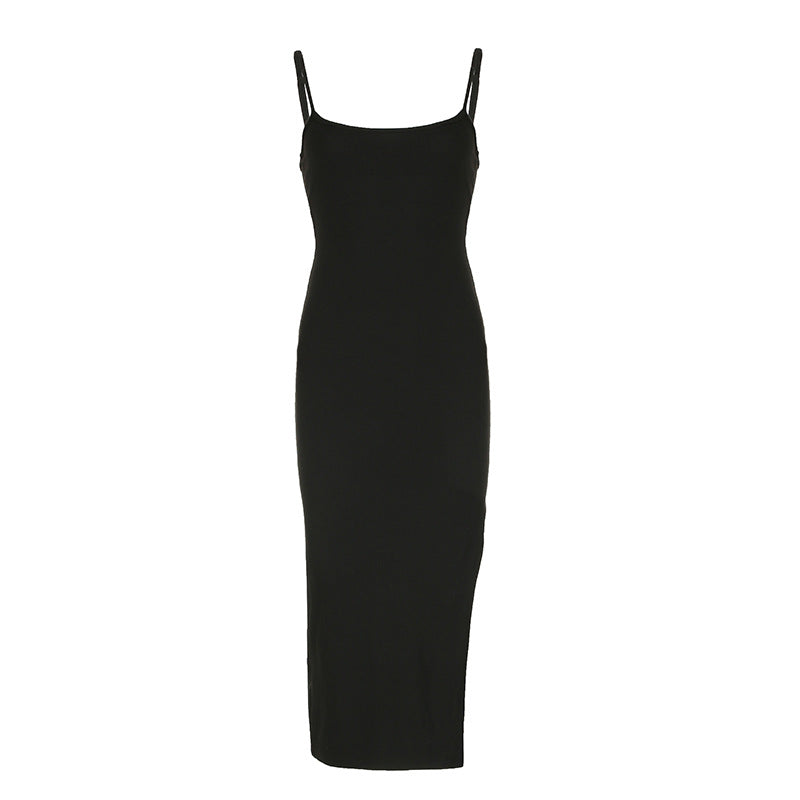 Personality Casual Solid Color Sexy Slim Hip Backless Cutout Sling Maxi Dress