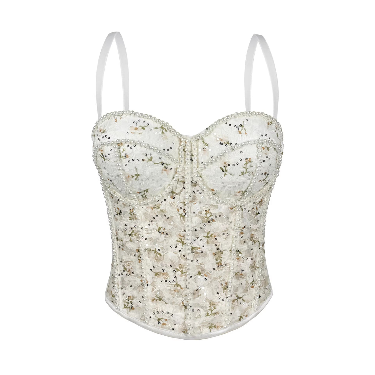 Pearl Mesh Boning Corset Corset Transparent Sexy Lace Tube Tops Strap Sexy Drawstring Slim Fit Boning Corset Top