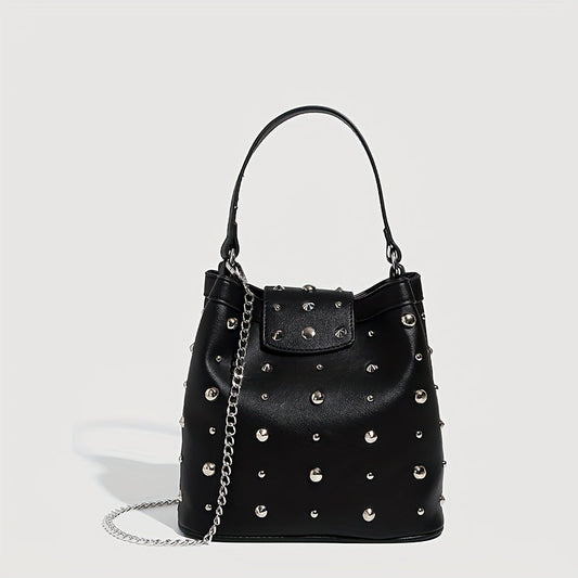 Retro Sexy Rivet Bag Locomotive Tote Bag Trendy Punk Bucket Bag Crossbody Chain Bag