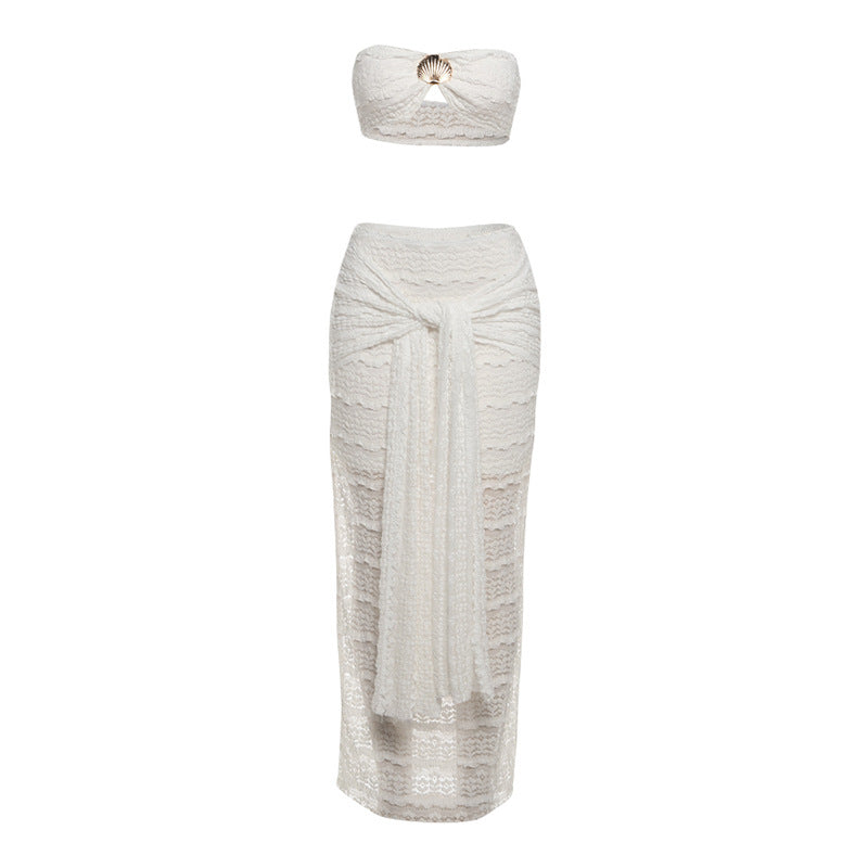 Summer Women Sexy Tube Top Slim Sheath Skirt Two Piece Set