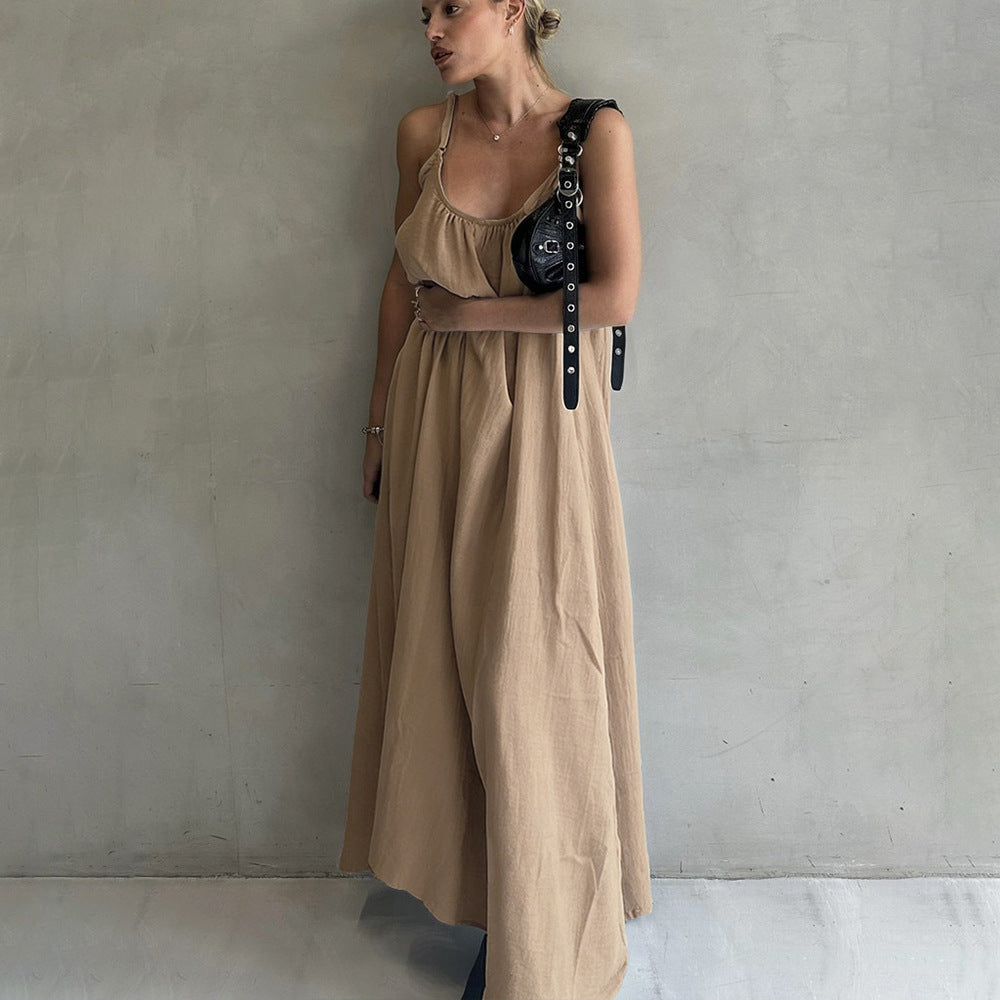 Cami Dress Spring Summer Women Loose Texture Sense A line Low Collar Long Vacation Dress