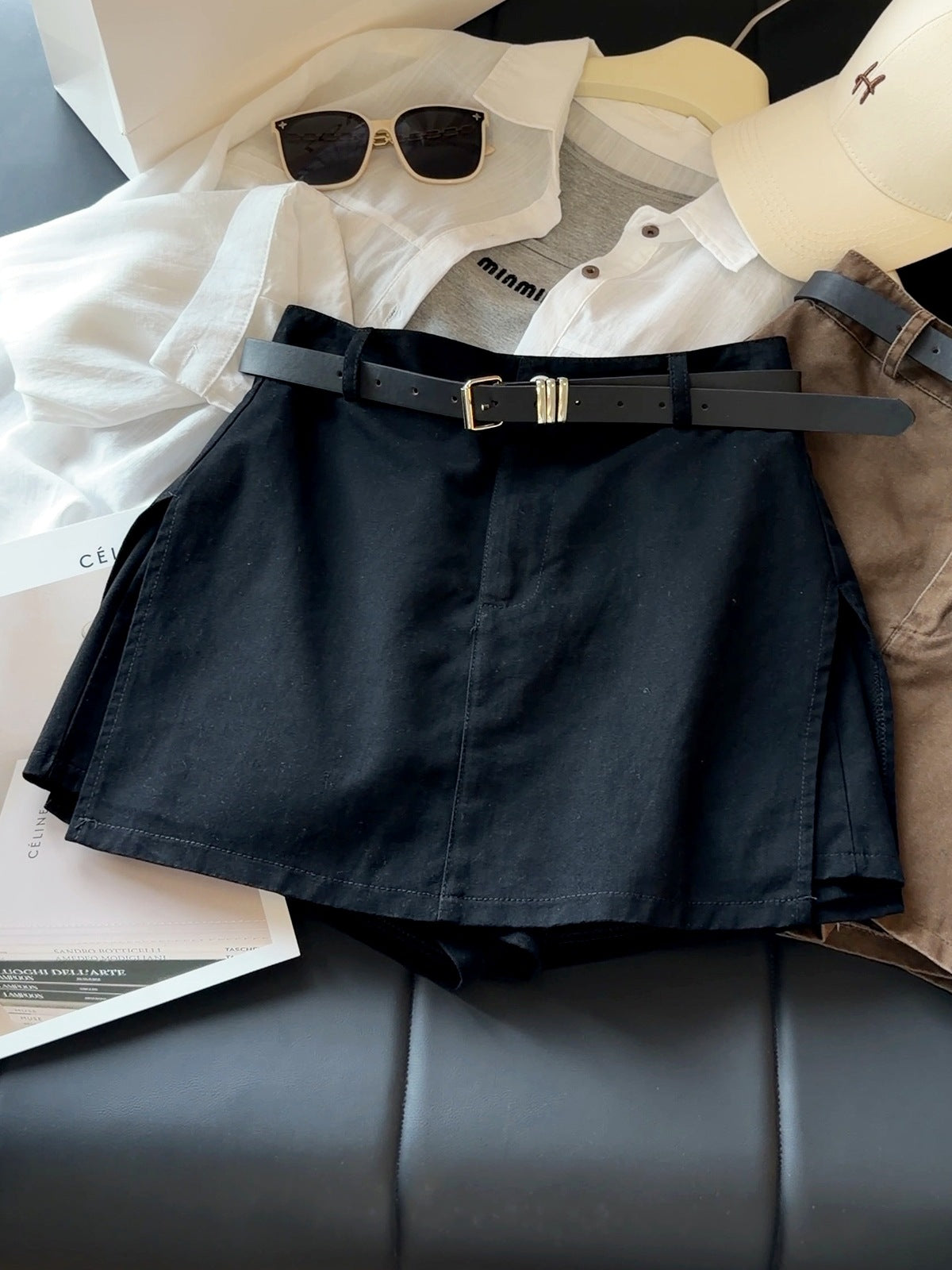 Retro Workwear High Waist Slimming Denim Short Culotte Women Autumn Anti Exposure A line Short Skirt