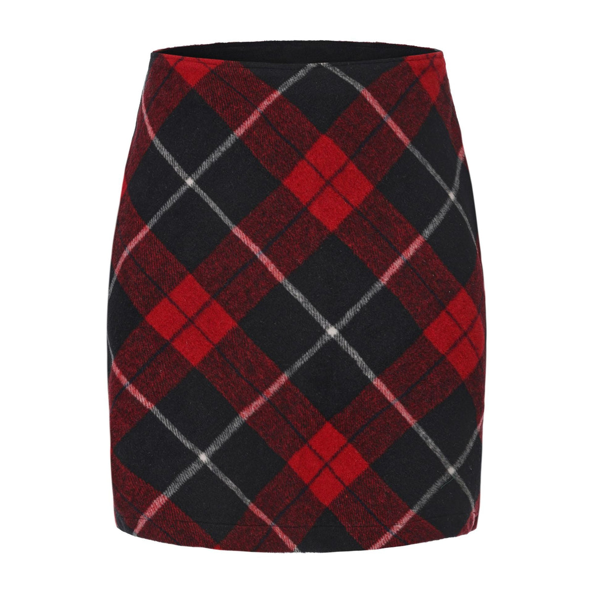 Women Clothing Autumn Winter Woolen Skirt Plaid High Waist Elastic Solid Color Zipper Skirt