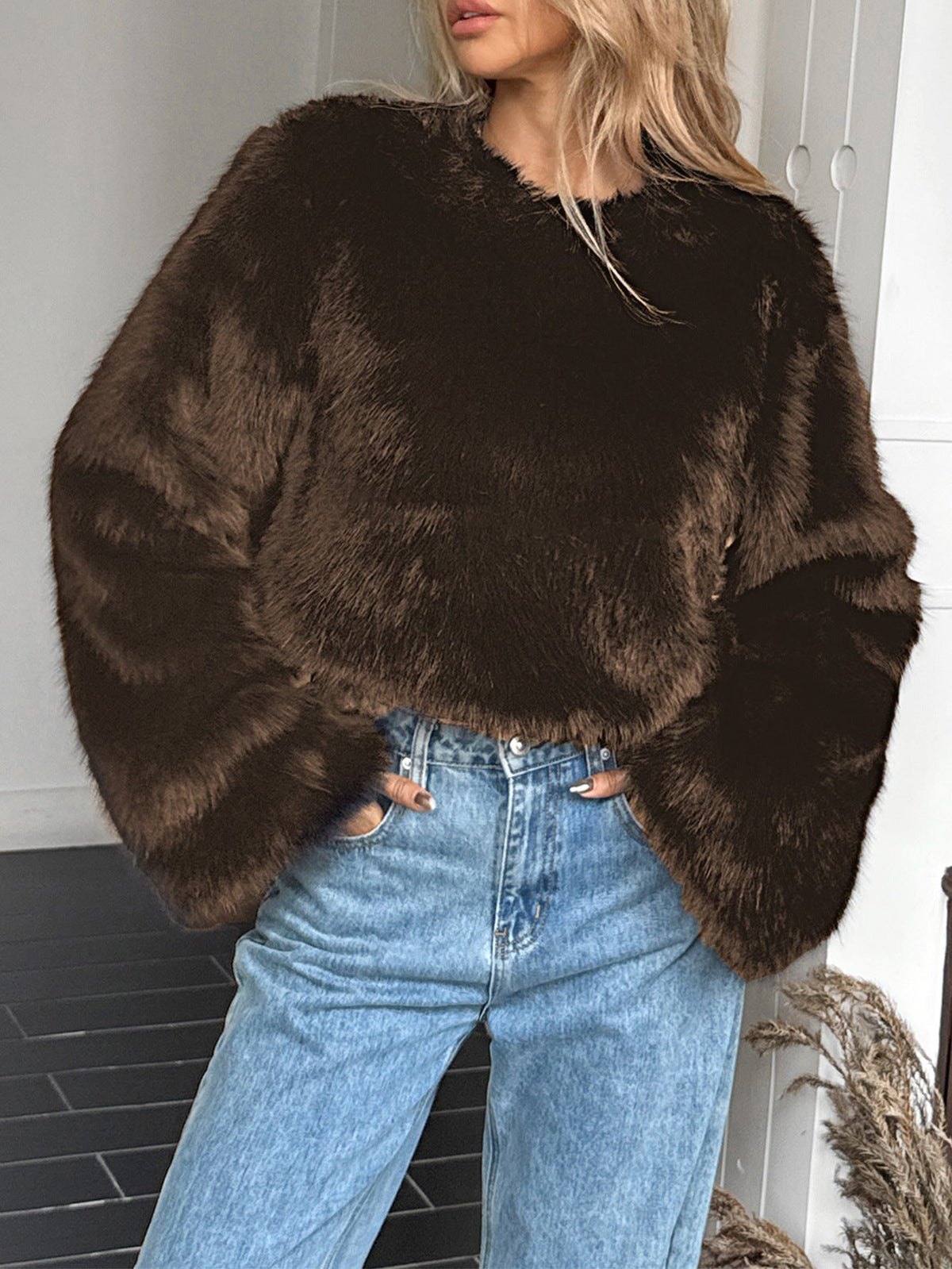 Women Clothing Autumn Winter Elegant Advanced Wind Fuzzy Coat