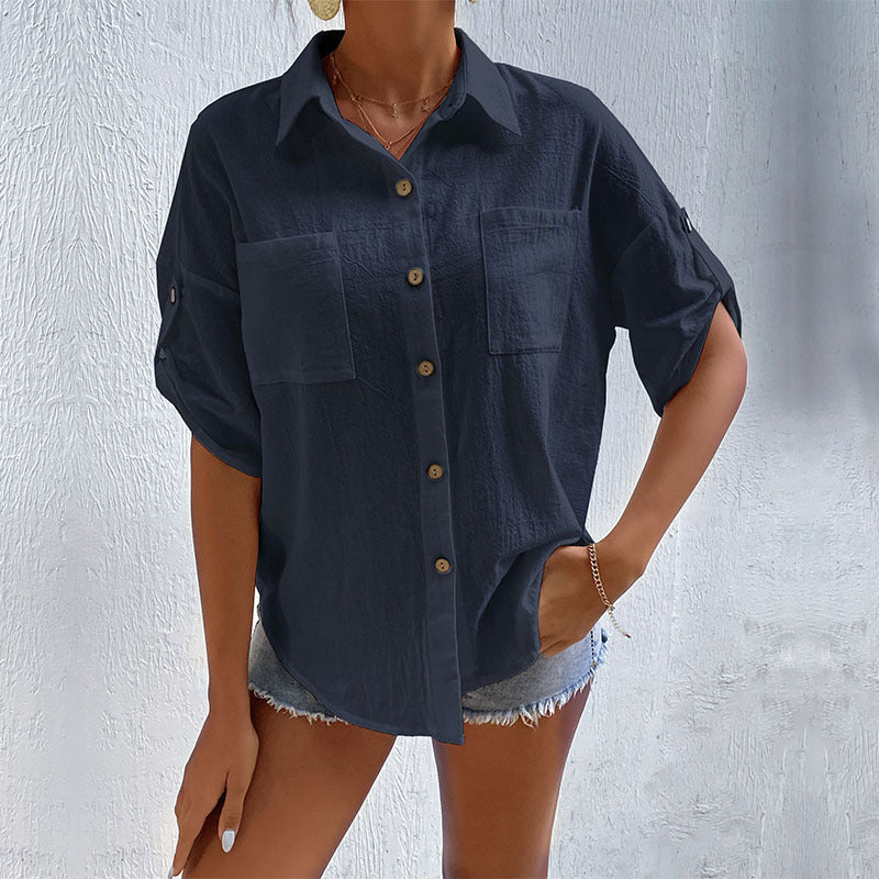 Summer Casual Top Women Loose Mid Length White Shirt