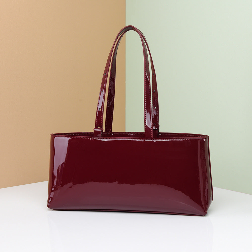 Single Shoulder Bag Women High Sense Bag South Korea Niche Patent Leather Handbag Large Capacity Child Mother Office Bag