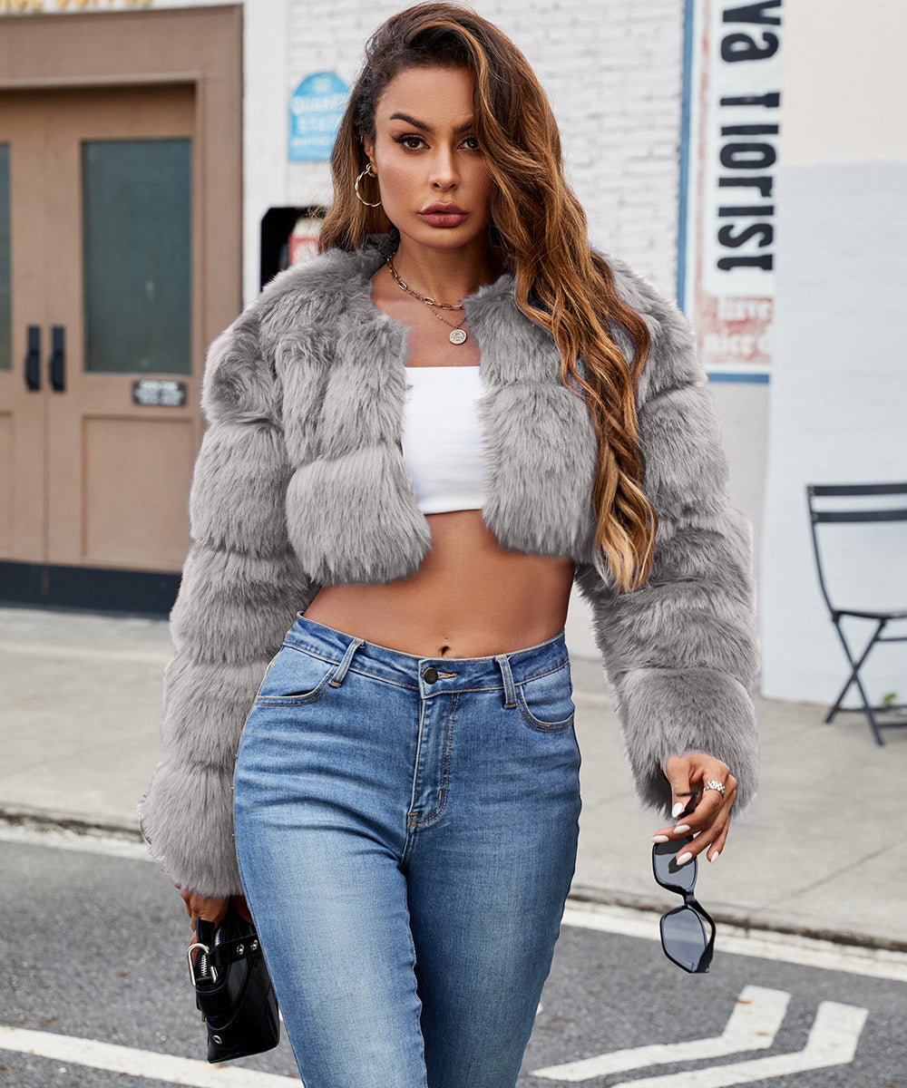 Women Faux Fur Coat Stitching Faux Fur Warm Coat