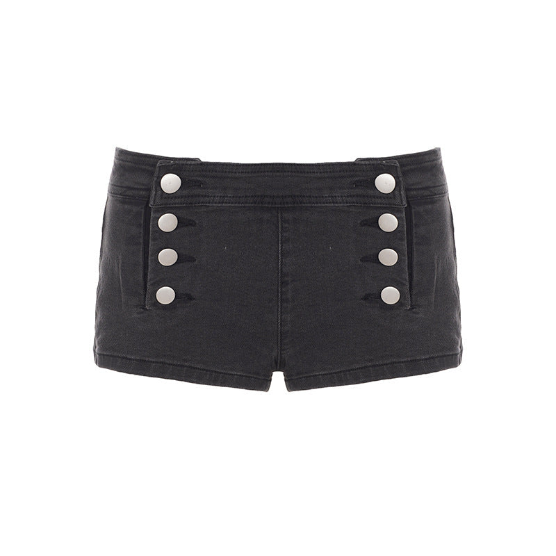 Street Casual Two Piece Sets Letters Printed Waist Controlled Diagonal Shoulder T shirt Breasted Slim Denim Shorts