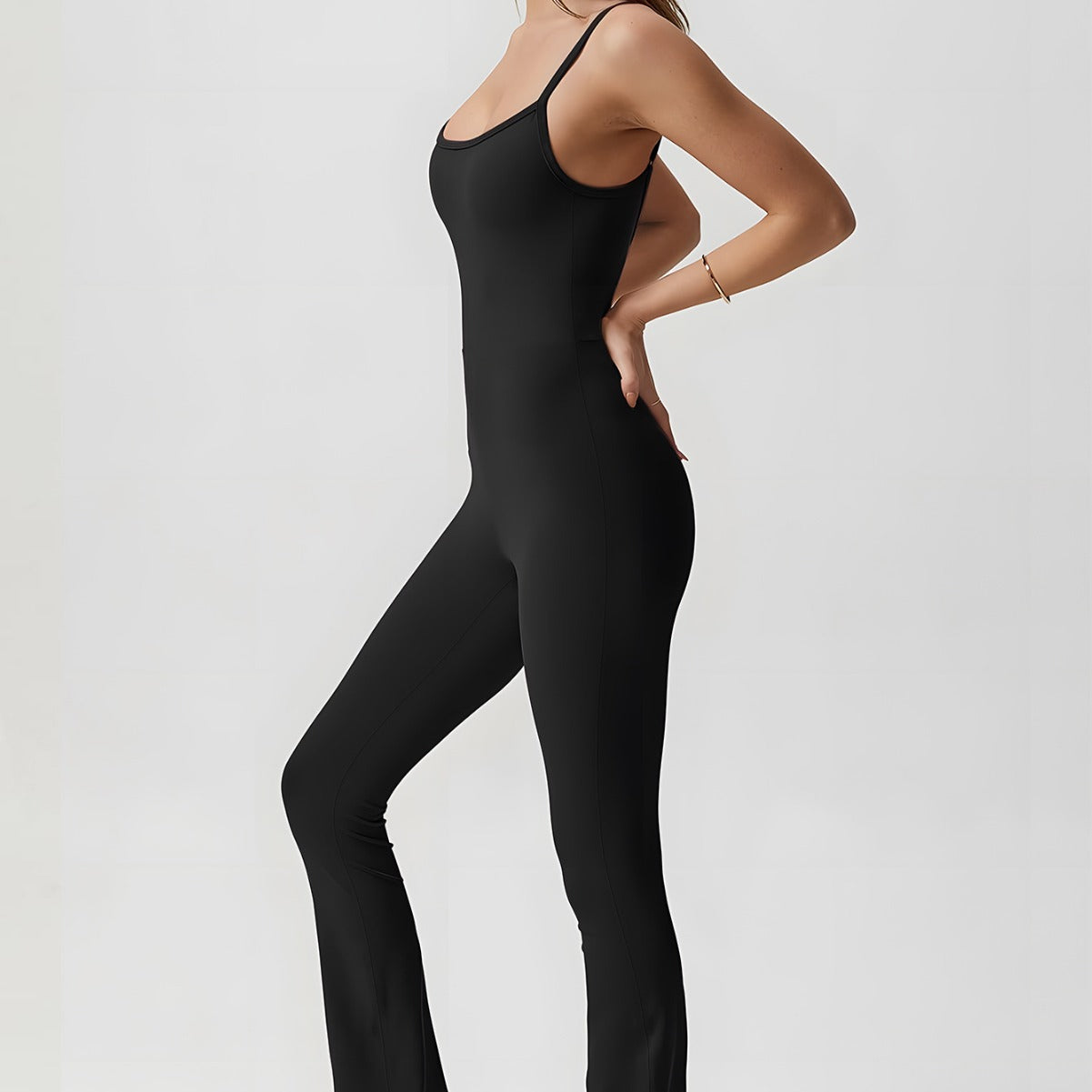 Sports Workout Clothes Slim Fitted Waist Butt Lift Underwear Wide Leg Yoga Bell Bottom Pants Women Overall Horseshoe Pants