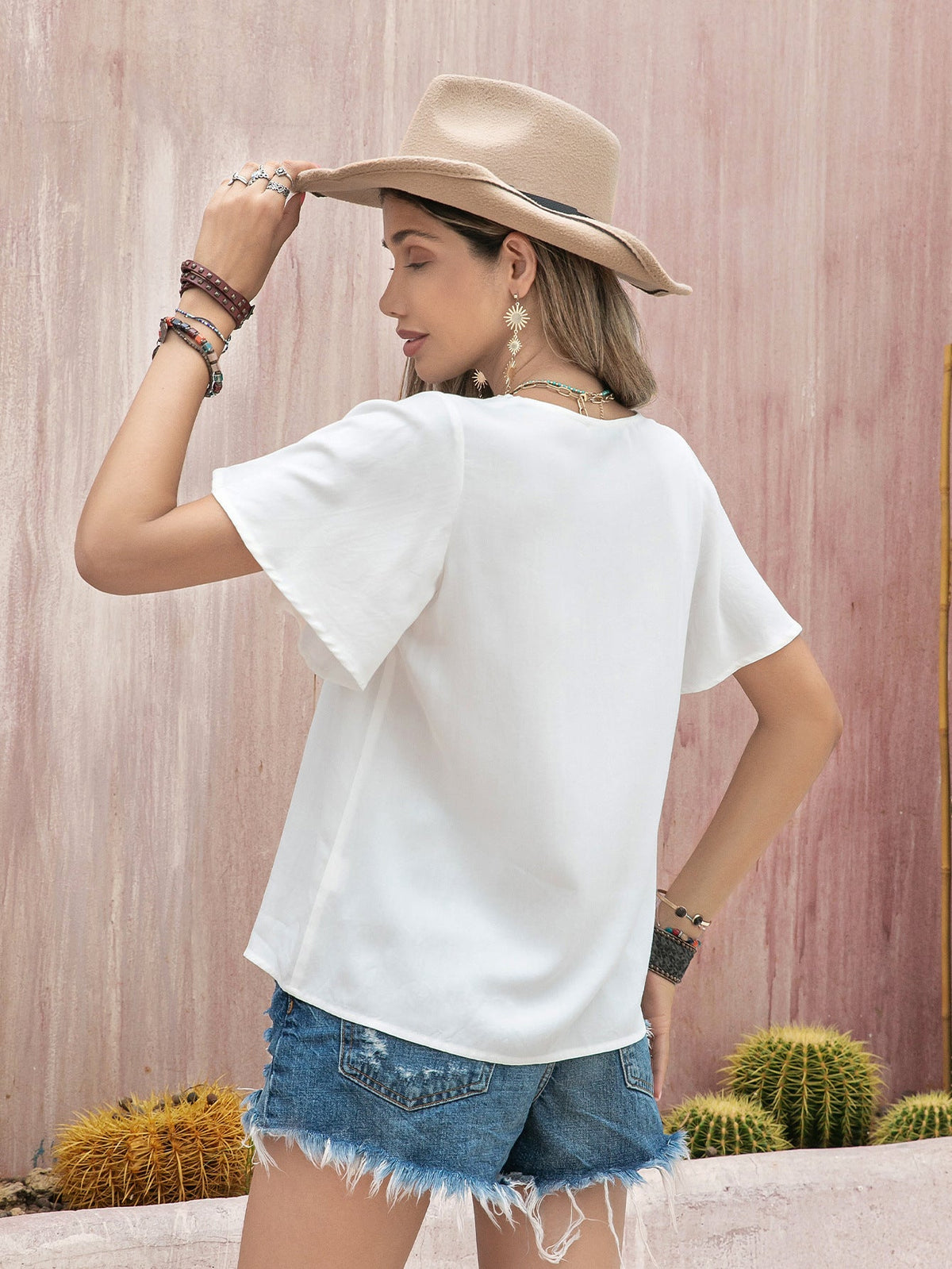 Bohemian Beach Casual Embroidered Front Middle Strap Women Top