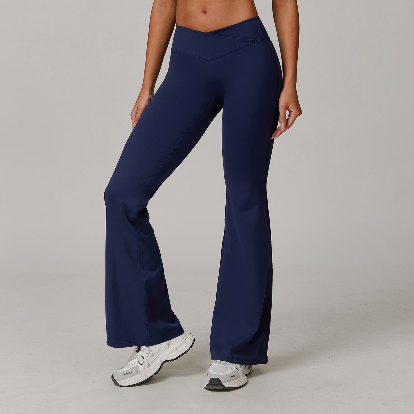 Sollinarry Nude Feel Yoga Pants Cross High Waist Running Sports Casual Skinny Bell Bottom Pants Women