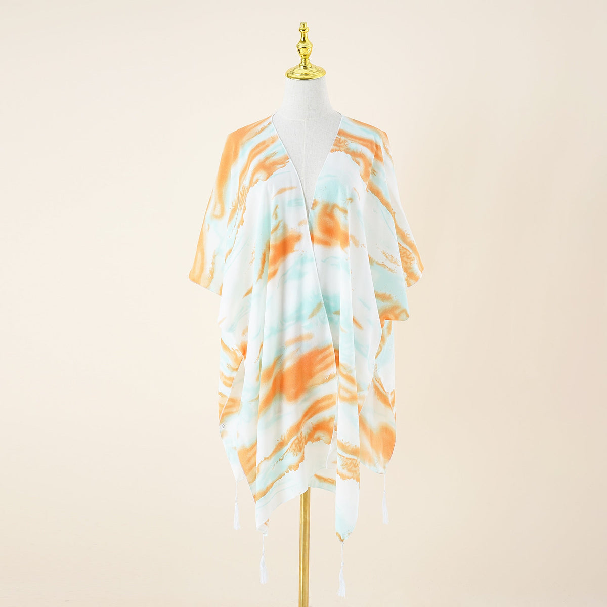 Spring Summer Striped Color Matching Tassel Shawl Beach Sun Protection Sunshade Cardigan Coat