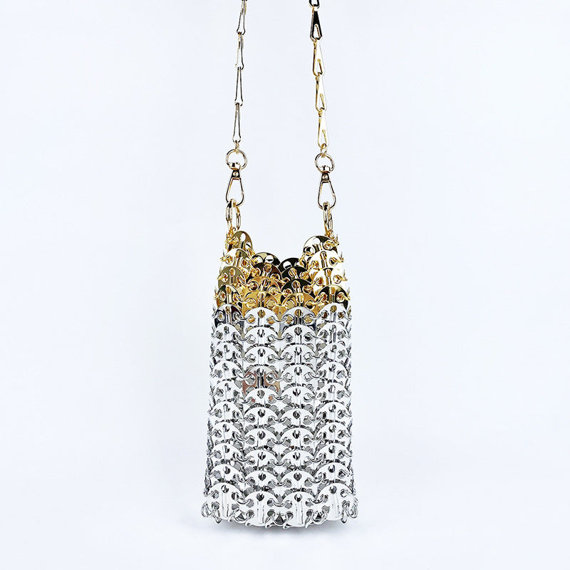 Metal Gold Sequ DIY Handmade Mobile Phone Lipstick Messenger Bag Niche Bag Women