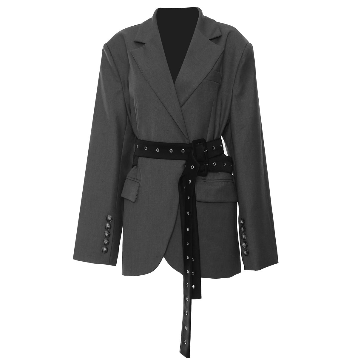 Autumn Winter Double Belt Deconstruction Blazer Tops Women