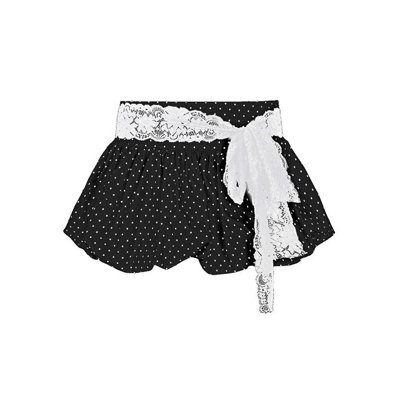 Street Women Clothing Polka Dot Lace Lace up Bud Skirt Sexy All Match A line Skirt
