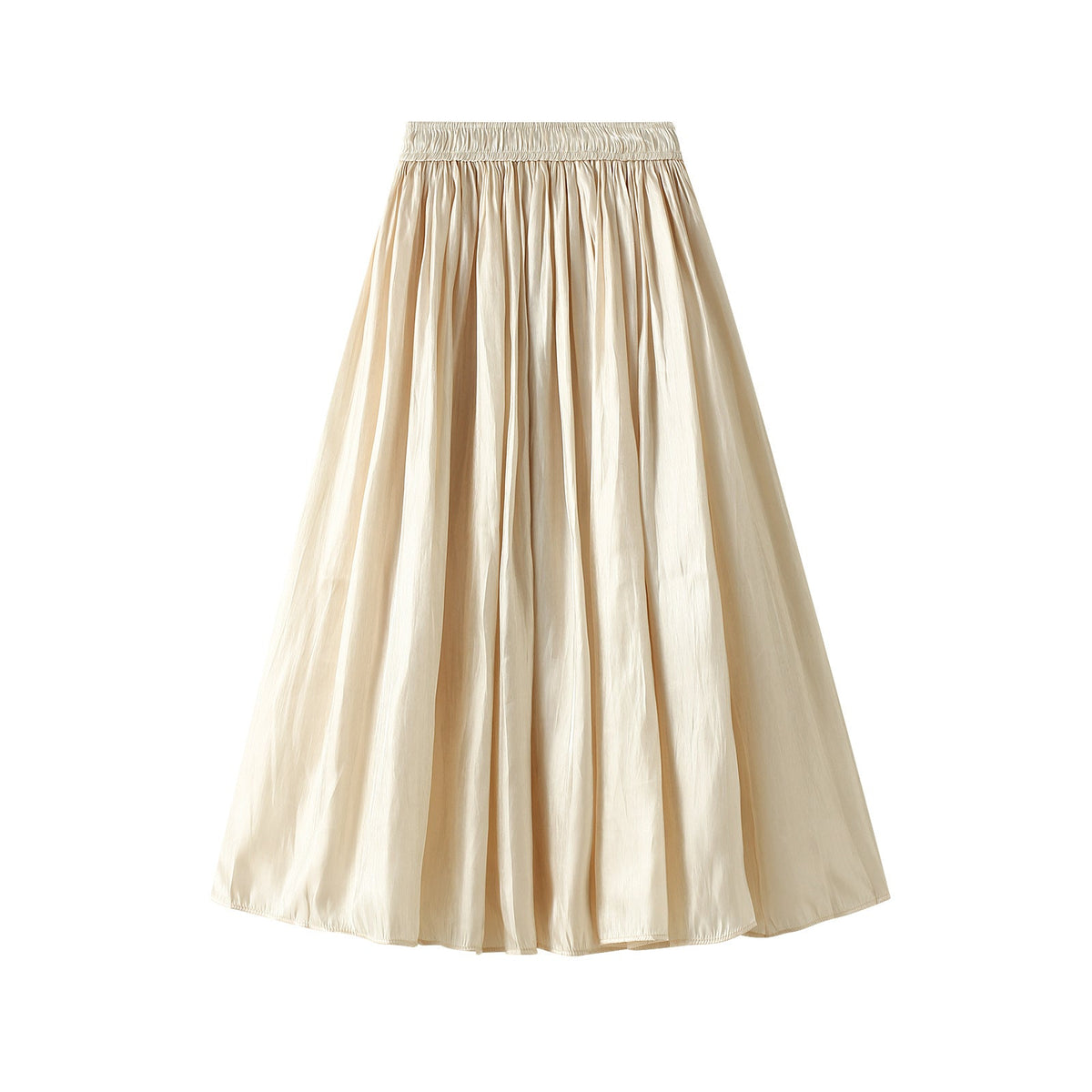 High Waist Slimming Large Hem Solid Color Fresh Pleated Midi Skirt for Women