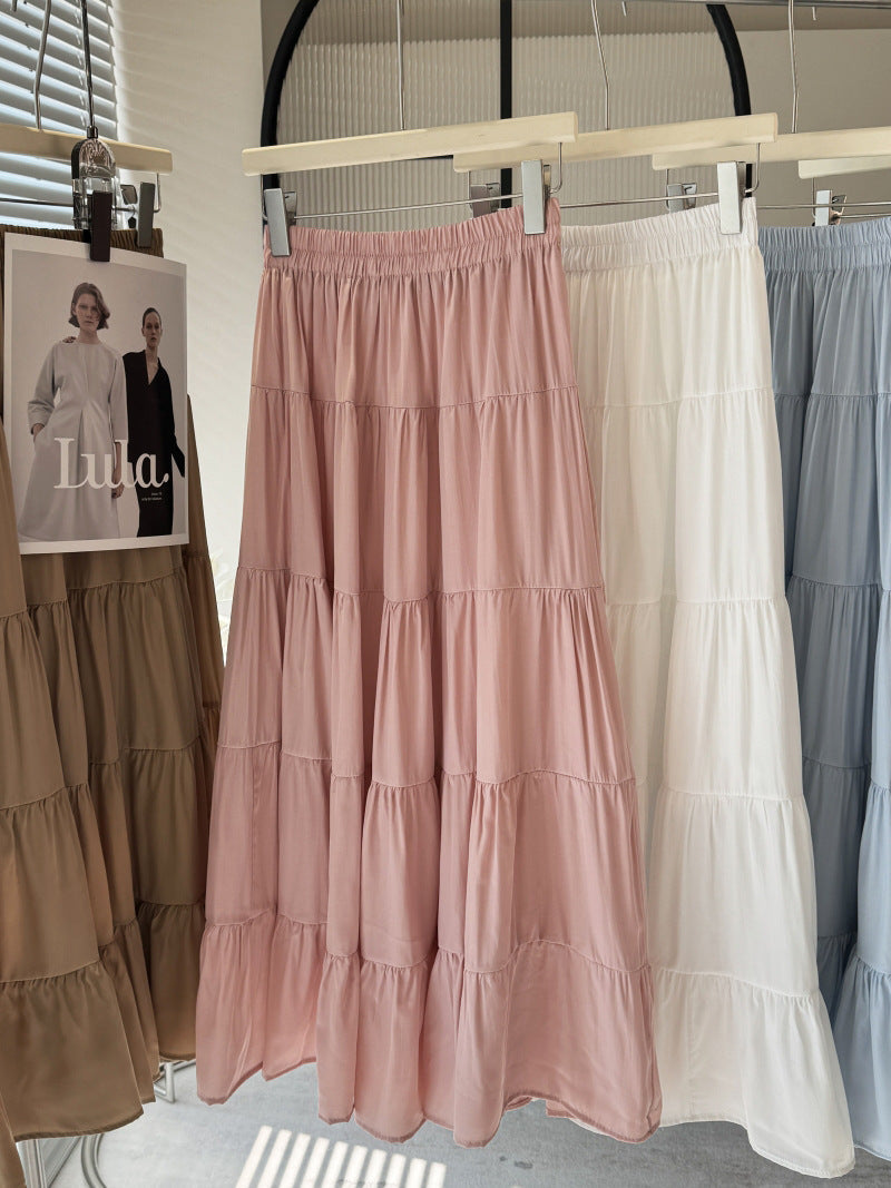 High Waist Slimming Tiered Skirt Women Spring Gentle Wild Big Hem Umbrella Skirt A Line Dress