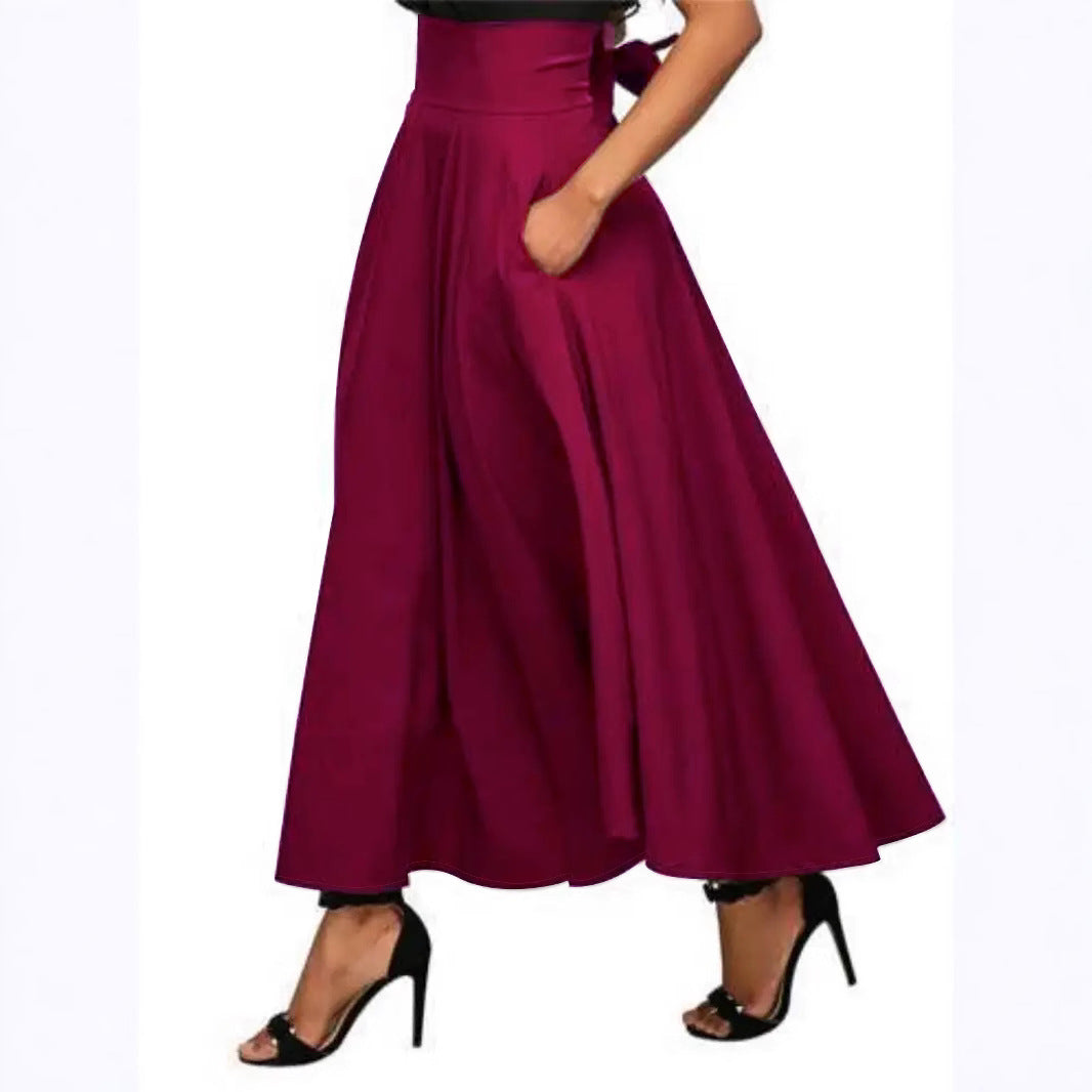 Women Clothing Fashionable Elegant Solid Color A line Slimming High Waist Long Skirt