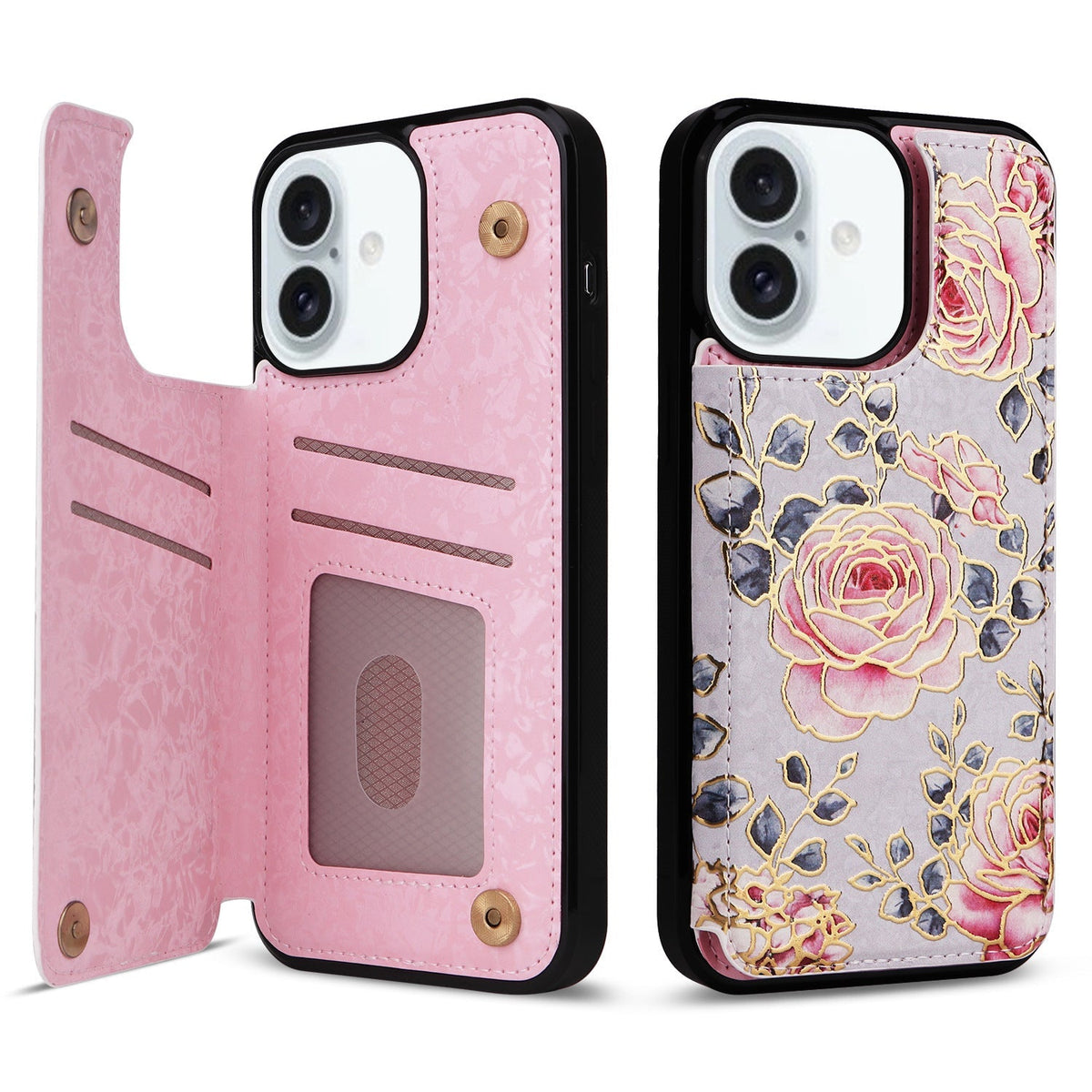 Card Holder Applicable to Apple 16 painted double buckle four-insert card wallet case 16pro max all-inclusive anti-drop case protective cover