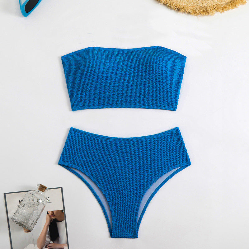 Swimsuit Women Split Solid Color Special Fabric Sexy Tube Top Bikini Swimsuit