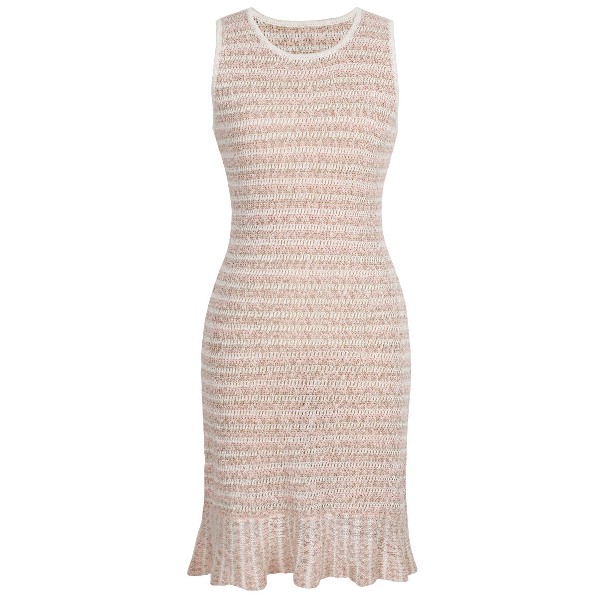 Summer Socialite Internet Celebrity Fashionable Knitted Sleeveless Mixed Color Stripe Dress