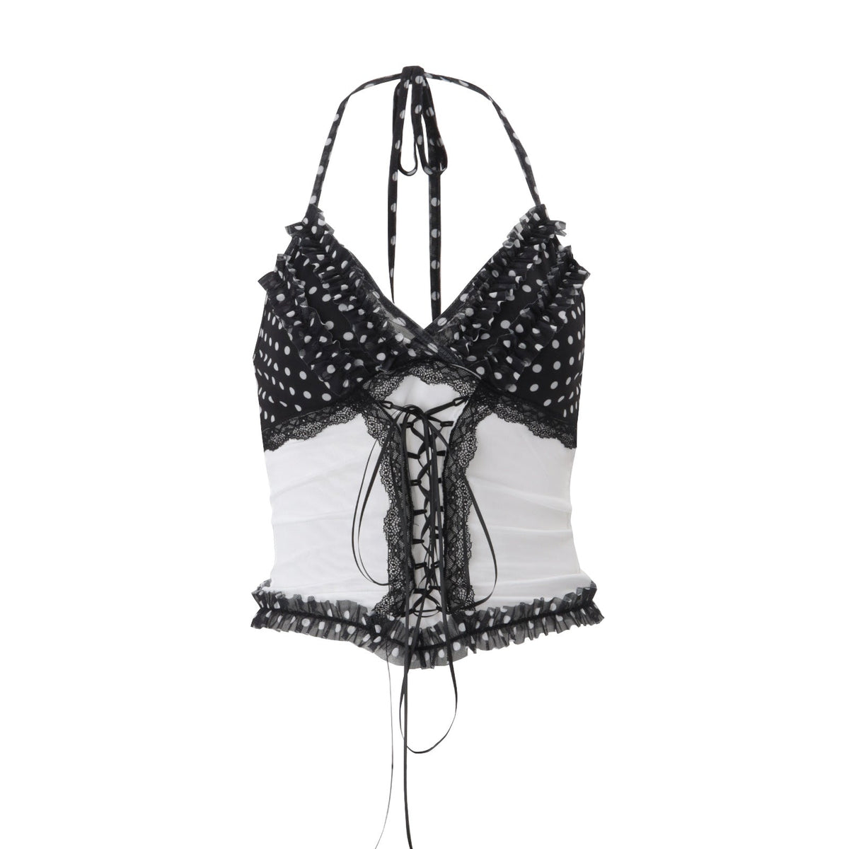 Women Clothing Summer Sexy Lace Slim Fit Patchwork Contrast Color Halter Backless Top