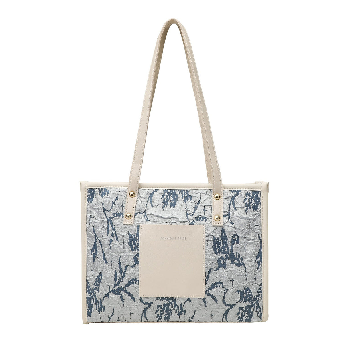 Square tote large capacity bag, women's winter tote bag, printed blue commuter fashion versatile portable shoulder bag
