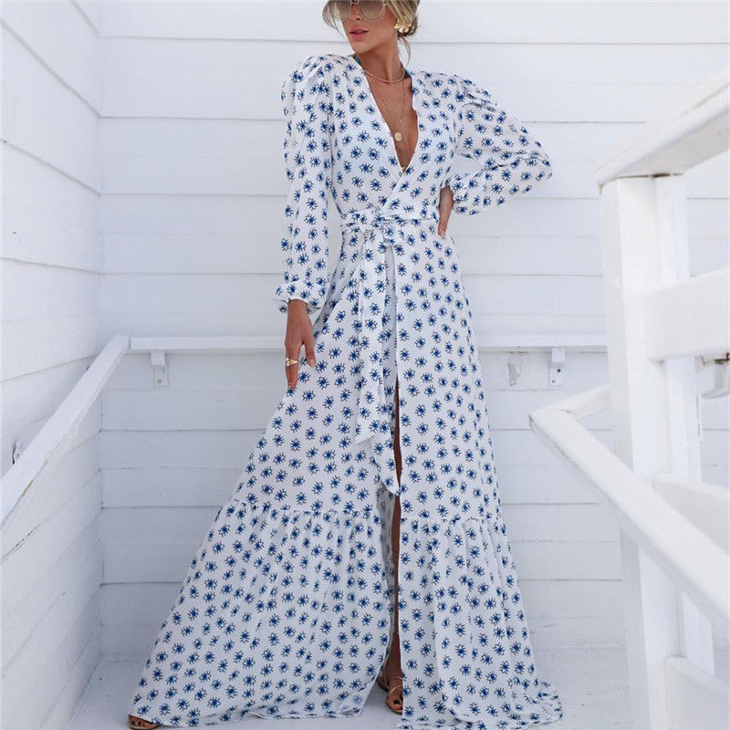 Printed Beach Cover up Sexy Cardigan Loose plus Size Seaside Vacation Skirt Beach Cover Up