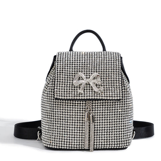 Rhinestone Bag Women Simple Rhinestone Backpack Bow Tassel Rhinestone Dinner Bag