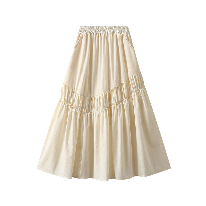 Irregular Asymmetric Pleated Skirt Women Summer A Line Skirt Umbrella Skirt Mid Length High Waist Skirt Long Skirt