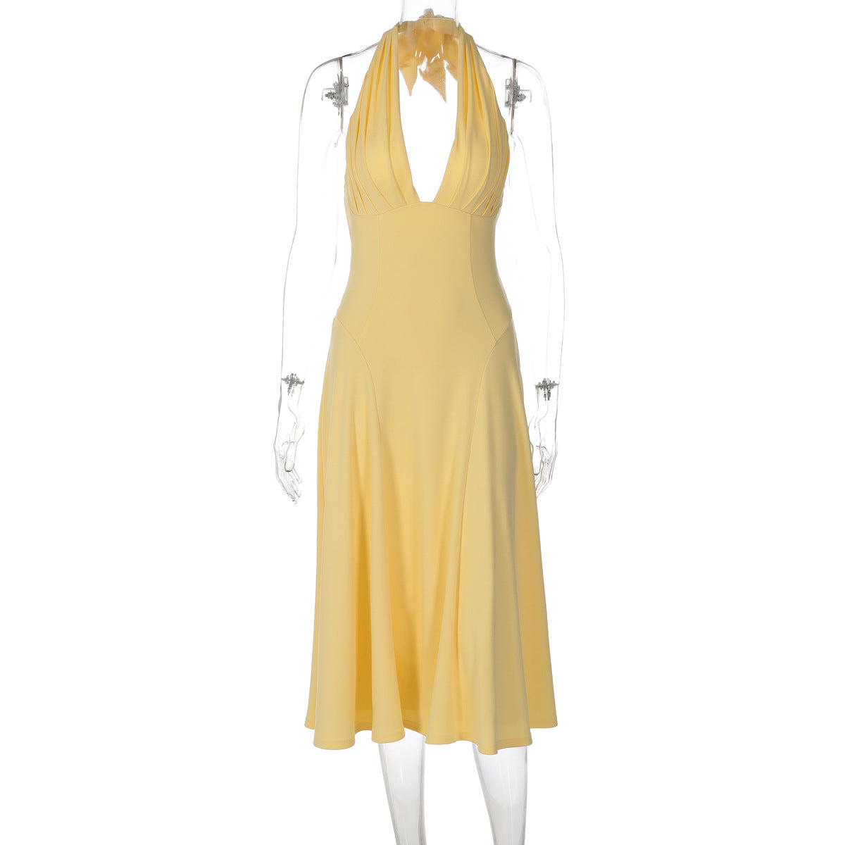 Women Clothing Sexy Deep V Plunge Halter Lace up Backless Slim Fit Hip Wrapped Dress Women Dress