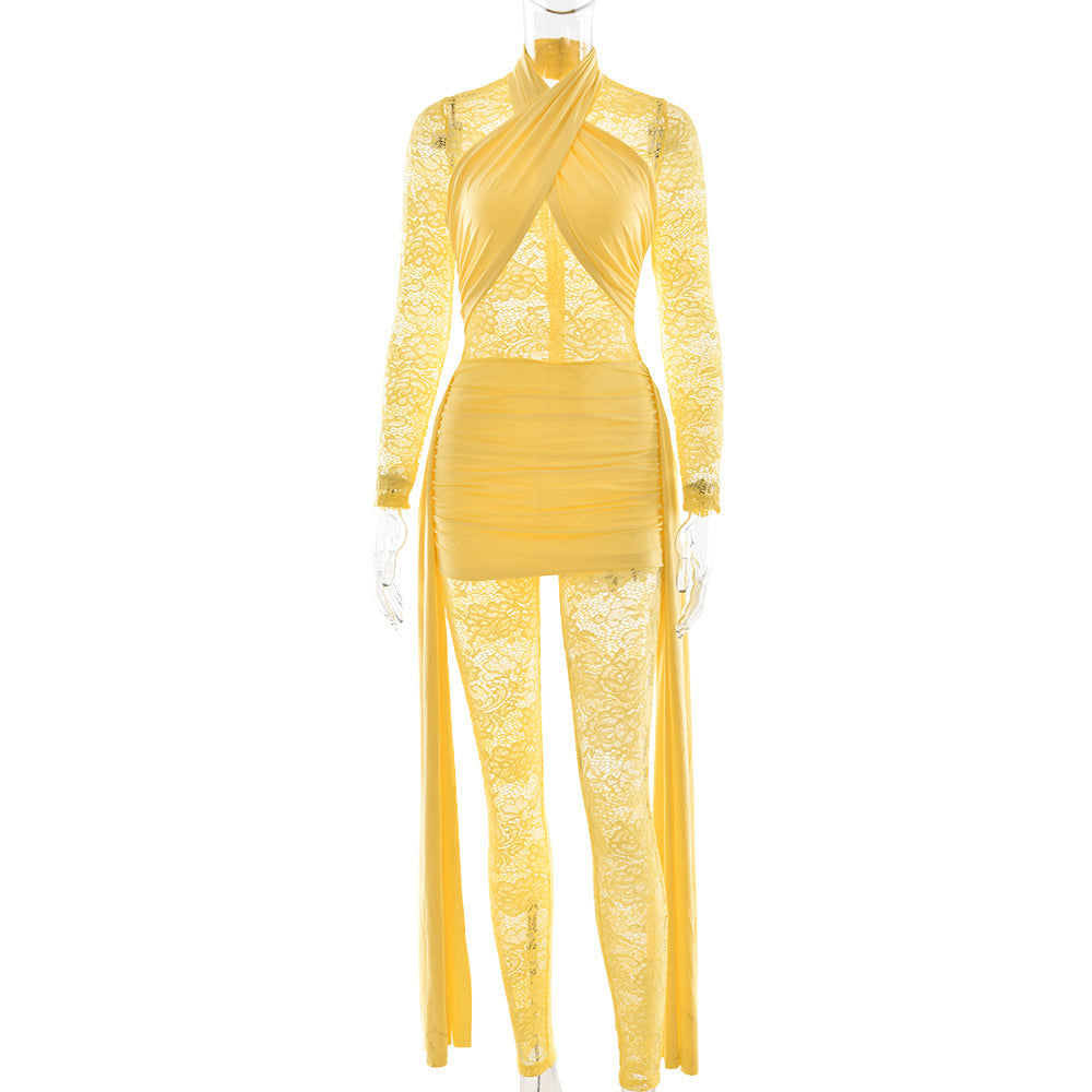 Summer Women Clothes Jumpsuit Sexy Lace Strap Stitching Tight Jumpsuit