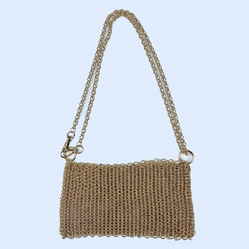 Shiny Buling Hand Woven Bag Metal Sequ Scale Hollow Out Cutout Bag Chain Crossbody Phone Bag