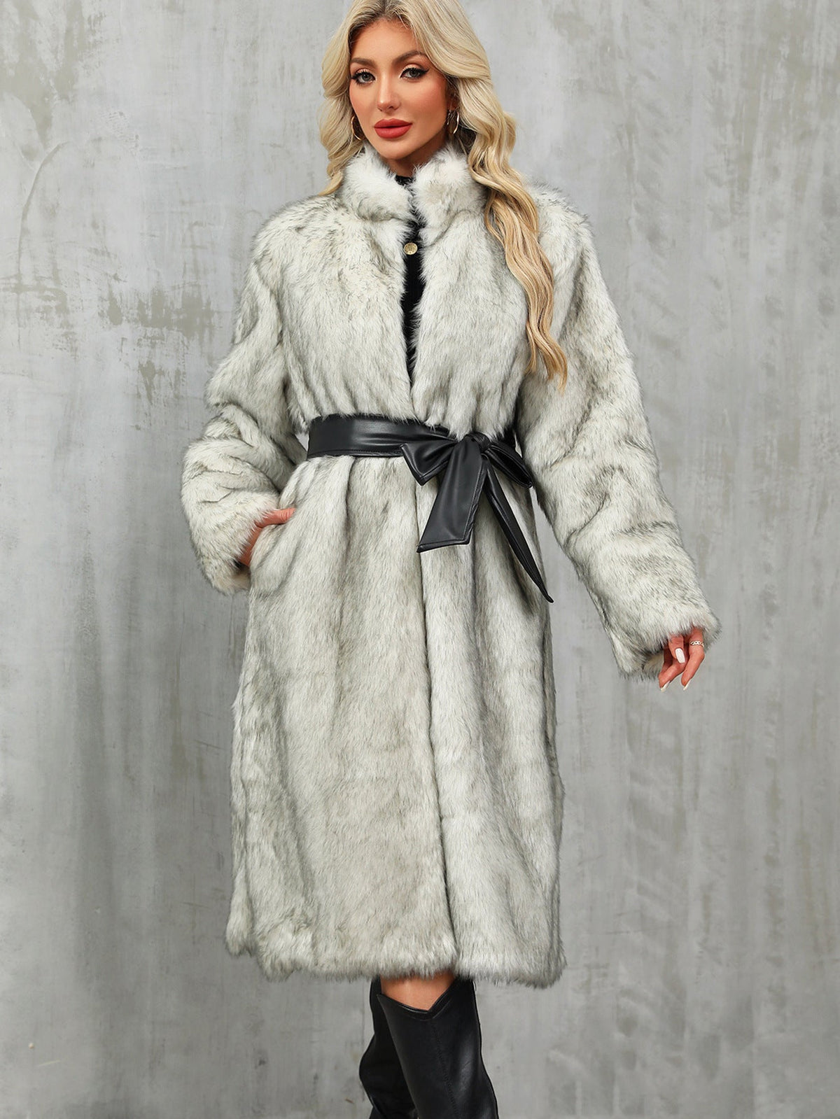 Long Faux Fur Coat Overknee Thickened Coat Faux Fur
