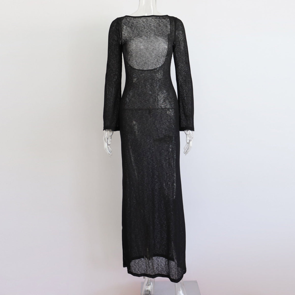 Round Neck Dress Women Elegant Beach Sun Protection Dress Party Summer Long Sleeve Sexy Backless Dress