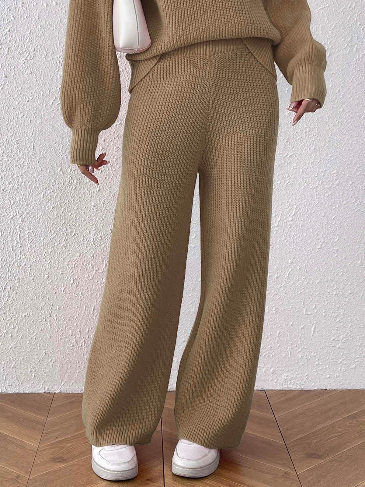 Women Pants Women Clothing Woven Autumn Winter Woollen Trousers Casual Straight Leg Wide Leg Pants Mid High Waist Warm Trousers