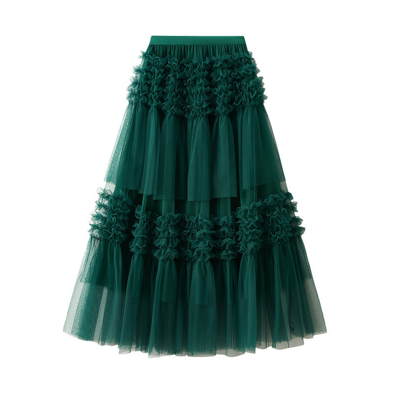 Spring Super Fairy Gauze Skirt Large Swing Sweet Retro Layers of Lace Tiered Mesh Skirt