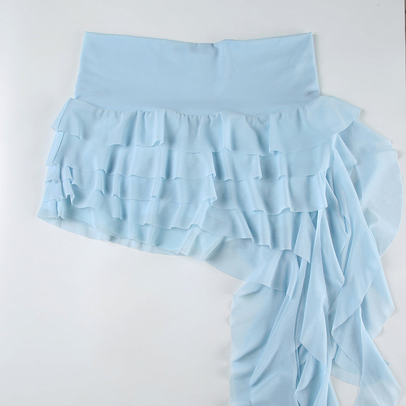Streamer Tiered Skirt Bohemian Solid Color Pleated Ruffles Irregular Asymmetric Skirt