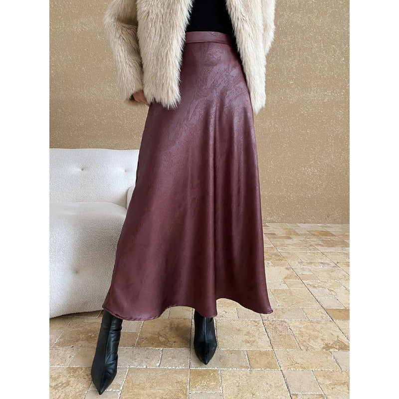 Elegant National Jacquard French Draping Office High Waist A line Fishtail Skirt