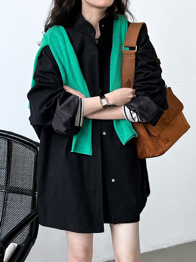 High Grade Profile Stand Collar Trench Coat for Women Idle Japanese Minimalist Oversize Coat