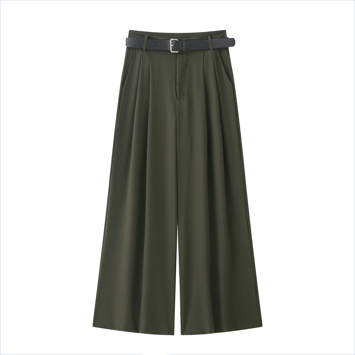 With Belt Pairs Pleated Work Pant Spring Summer High Waist Trousers Women Casual Wide Leg Pants
