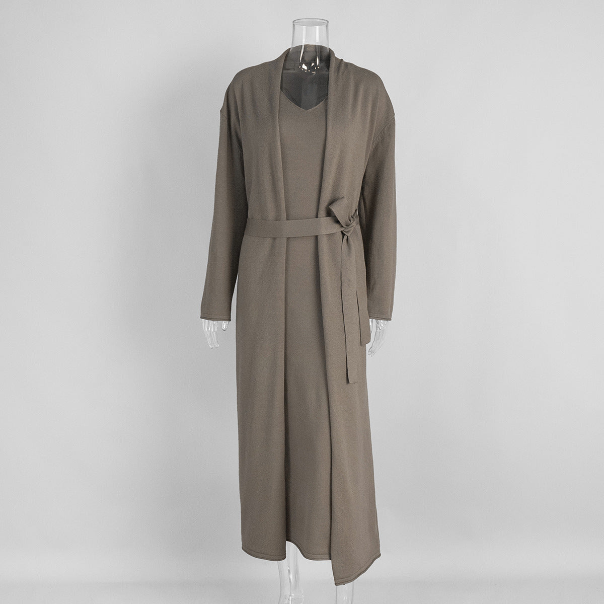 Women Knitted Long Sleeve Cardigan Sling Dress Set Autumn Soft Blouse