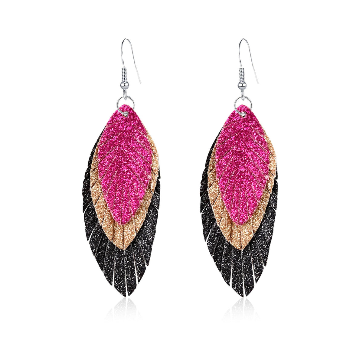 Bohemian Geometric Drop Earrings - Lightweight Feather, Leaf & Multi-Color Fringe Triple Tassel Dangles
